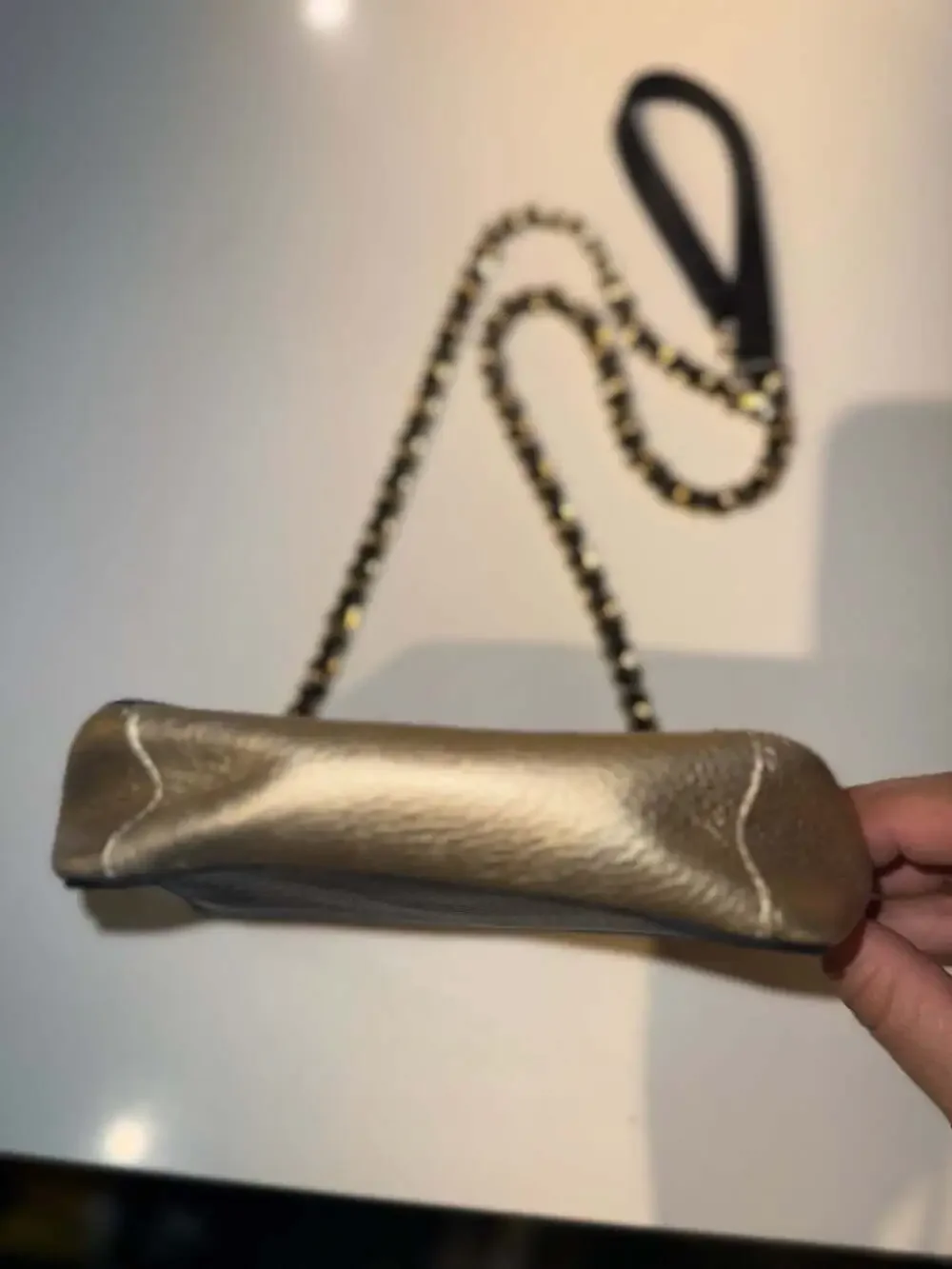 Tory Burch Marion Small Flap Crossbody Bag Black and Gold Metallic Leather